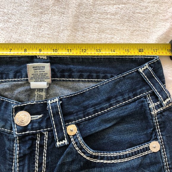 True Religion Ricky Big QT (Straight) Dark Wash White Bold Stitching Size 33 - Picture 12 of 16